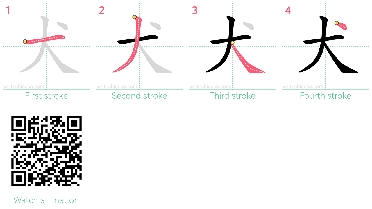 犬 step-by-step stroke order diagrams