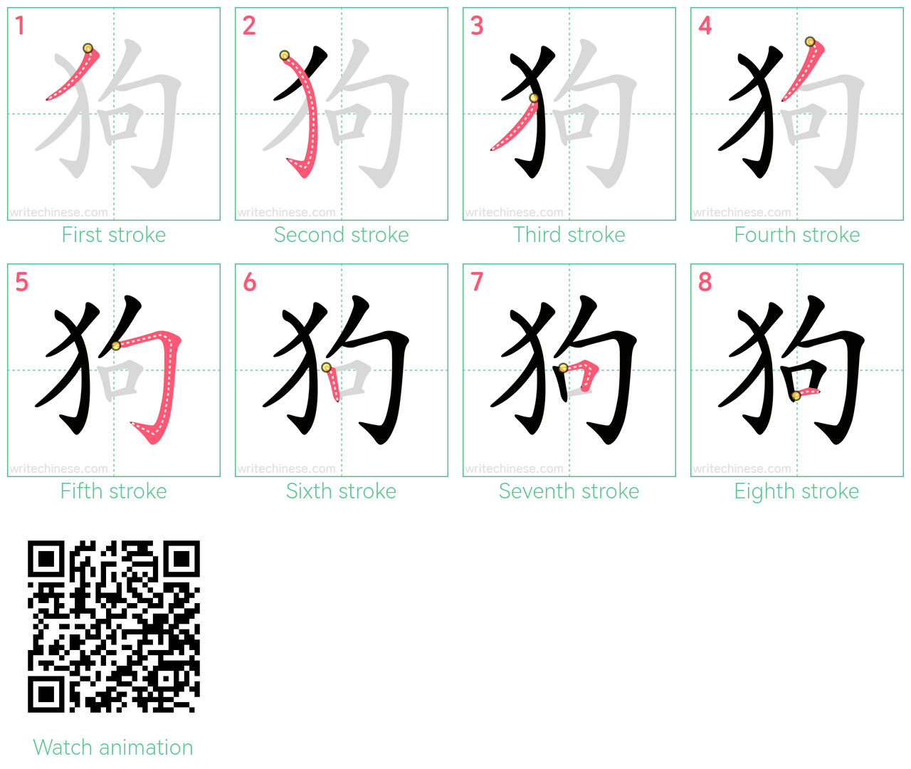 狗 step-by-step stroke order diagrams