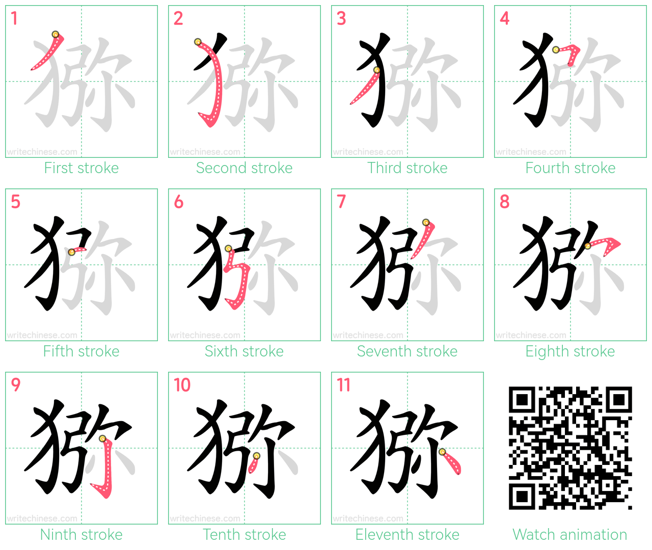 猕 step-by-step stroke order diagrams