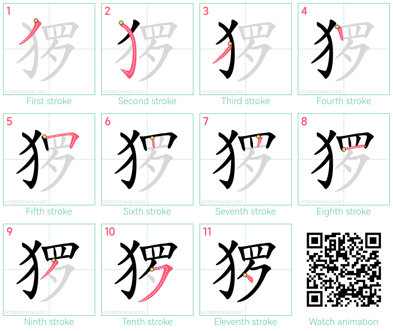 猡 step-by-step stroke order diagrams