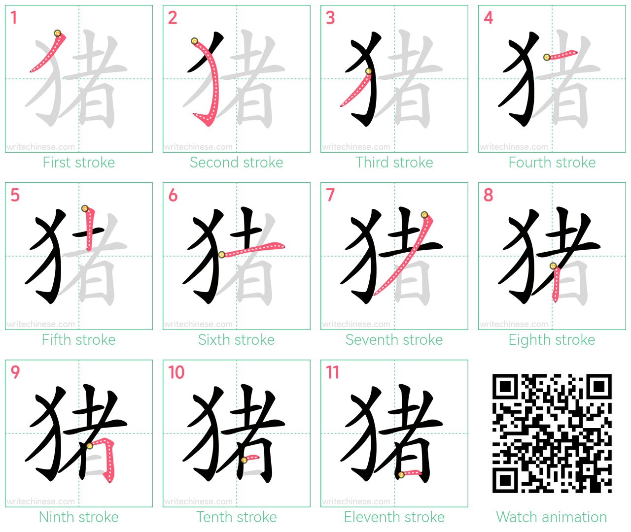 猪 step-by-step stroke order diagrams