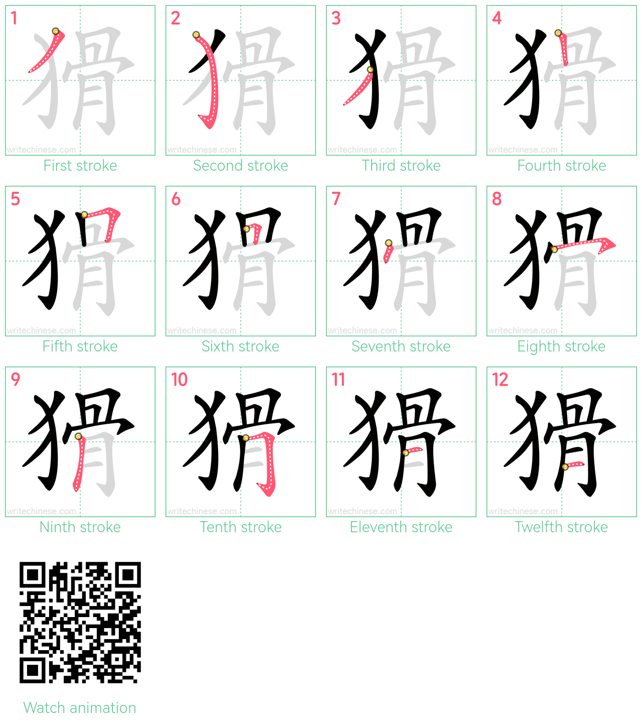 猾 step-by-step stroke order diagrams