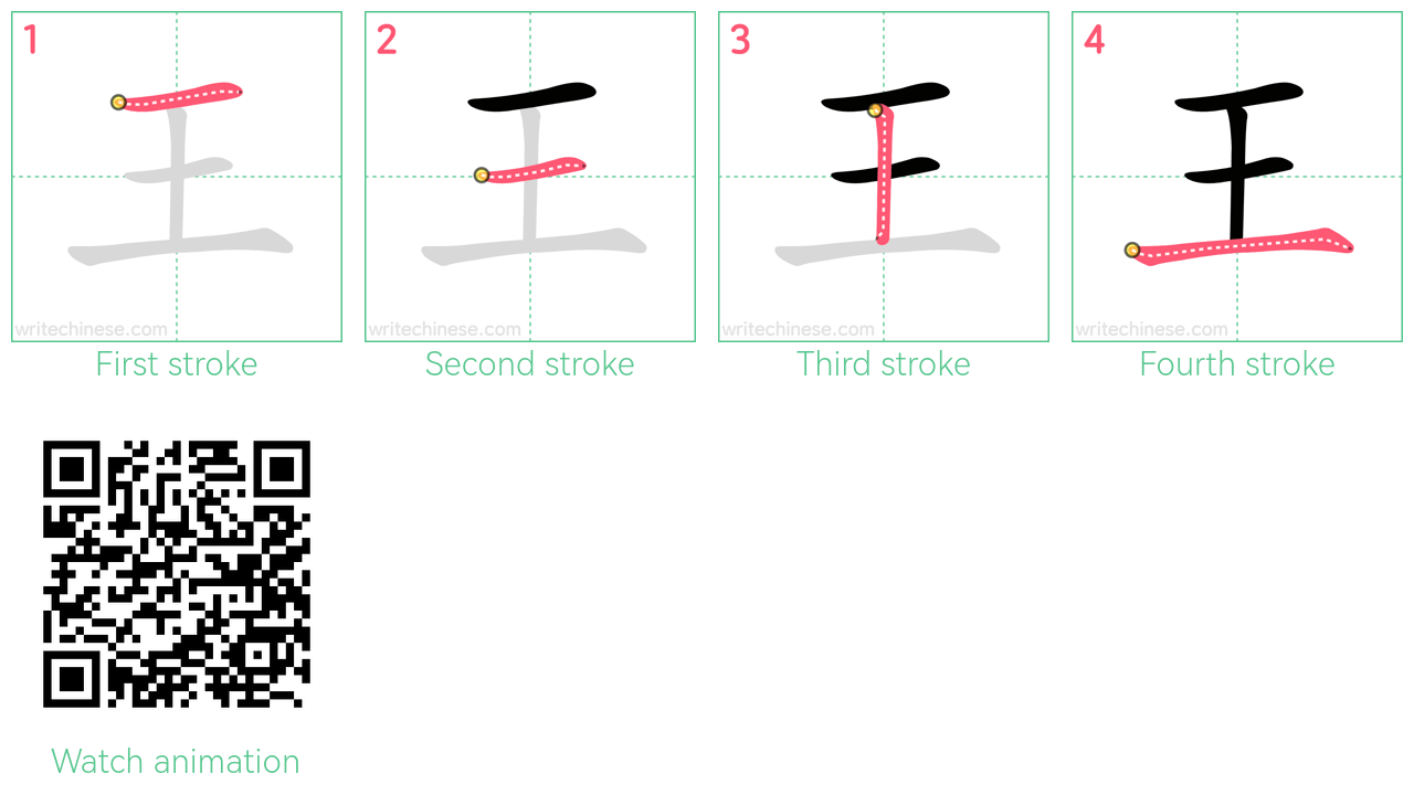 王 step-by-step stroke order diagrams