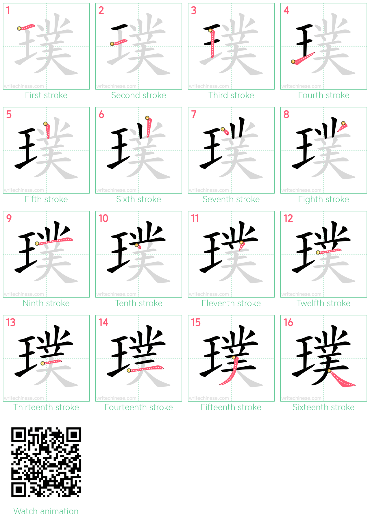 璞 step-by-step stroke order diagrams