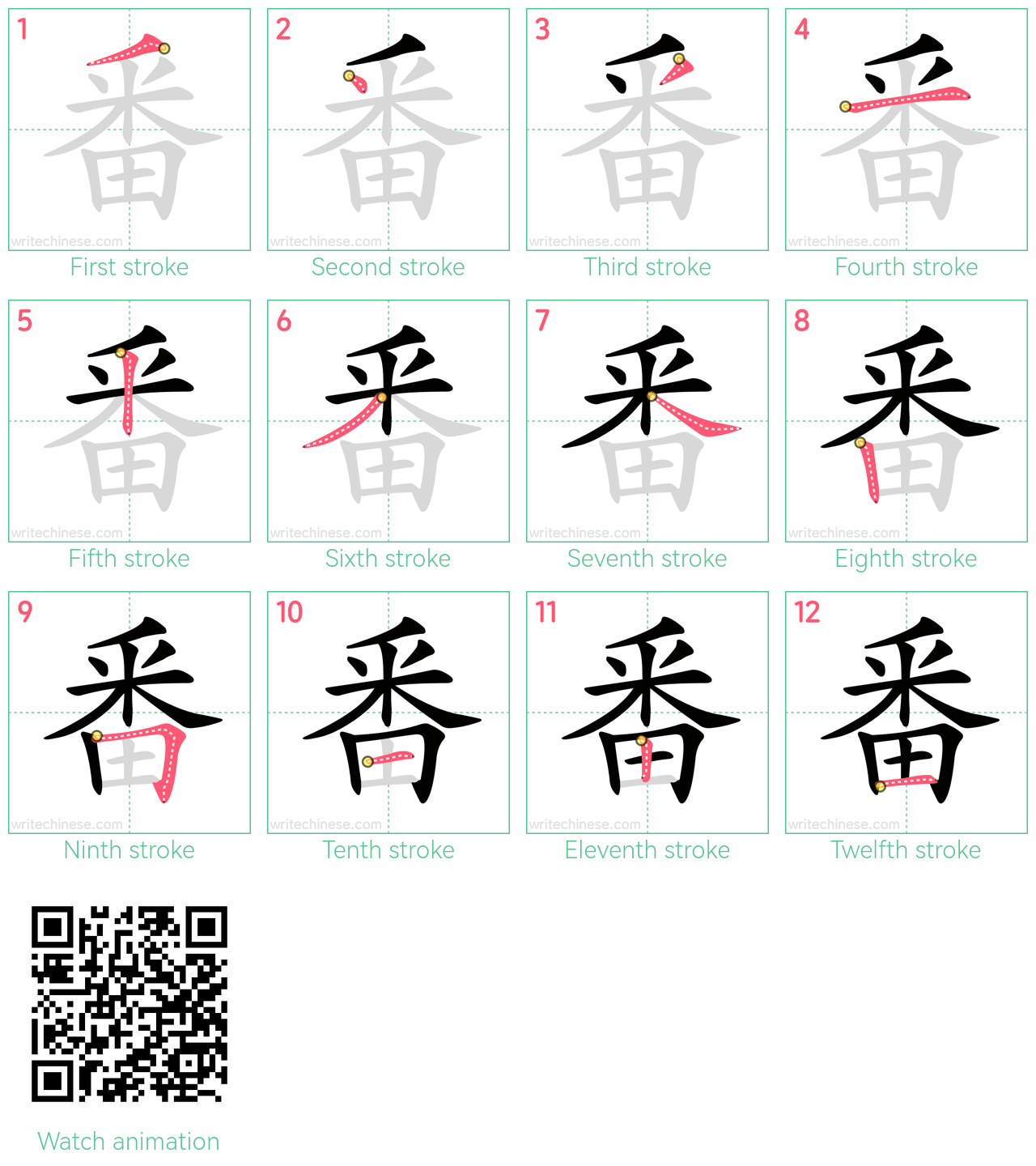 番 step-by-step stroke order diagrams