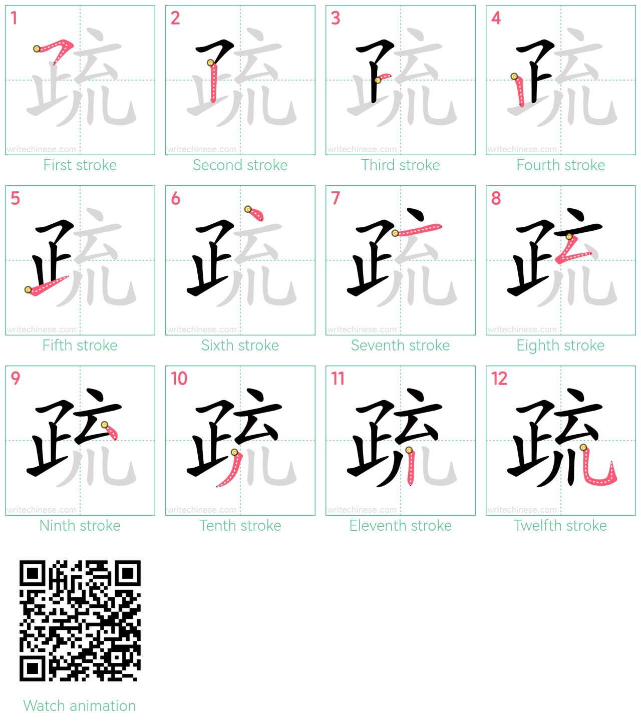 疏 step-by-step stroke order diagrams