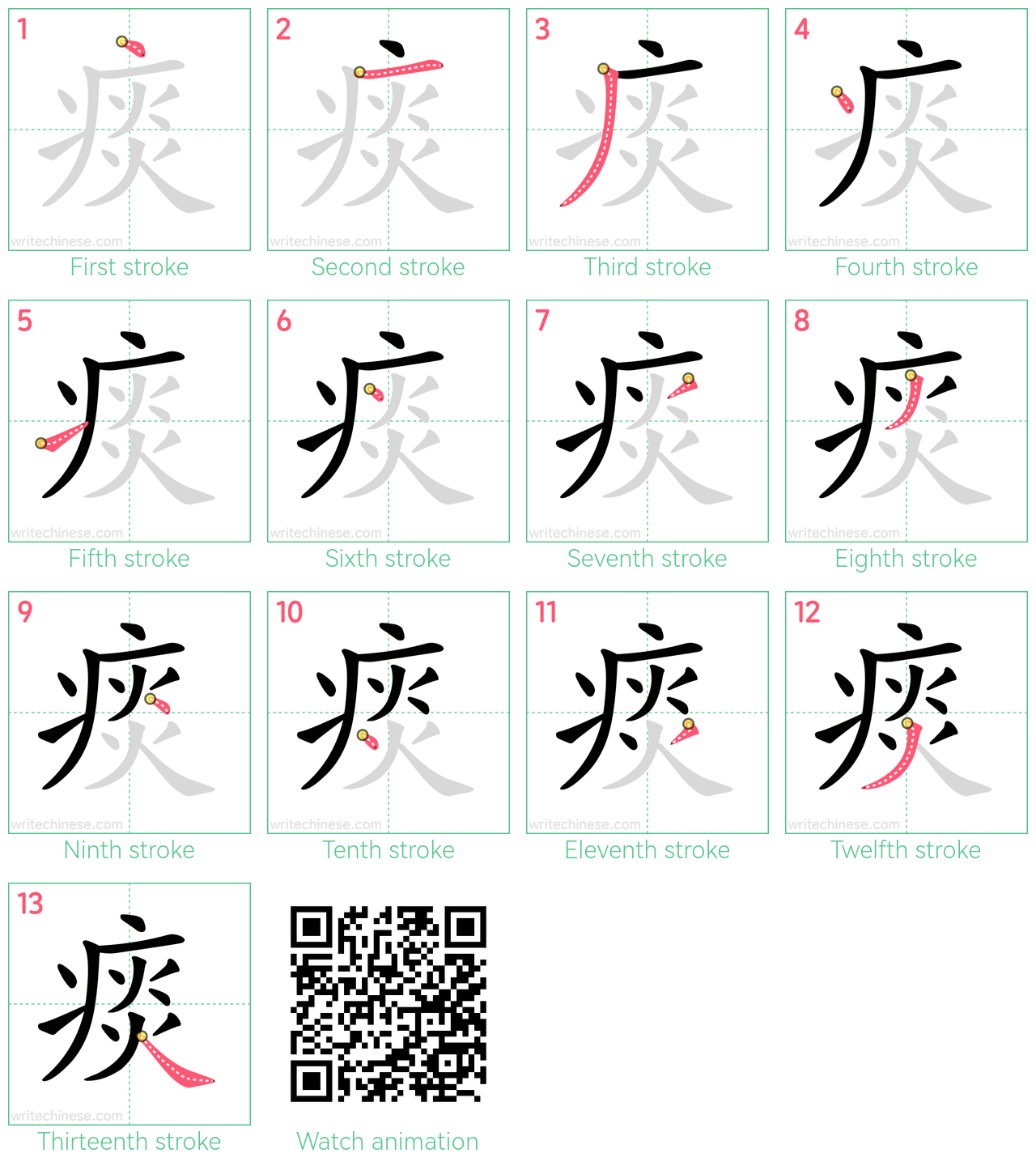 痰 step-by-step stroke order diagrams