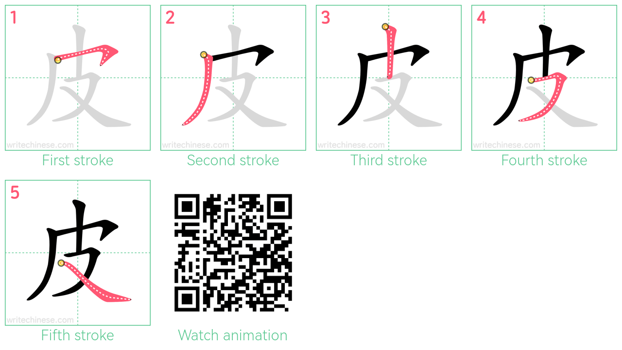 皮 step-by-step stroke order diagrams