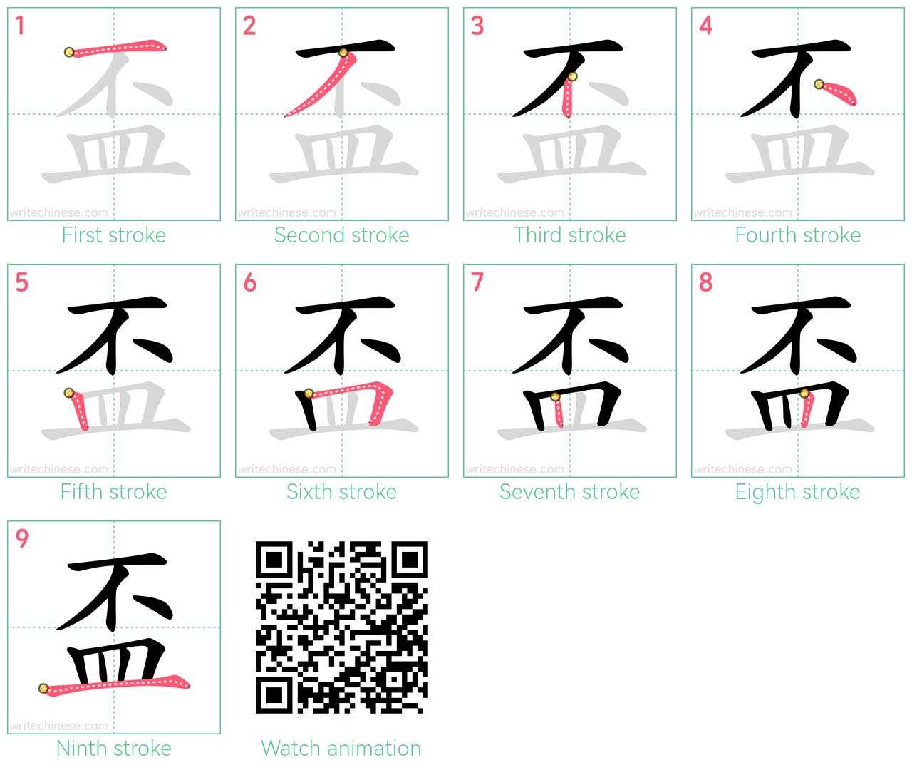 盃 step-by-step stroke order diagrams