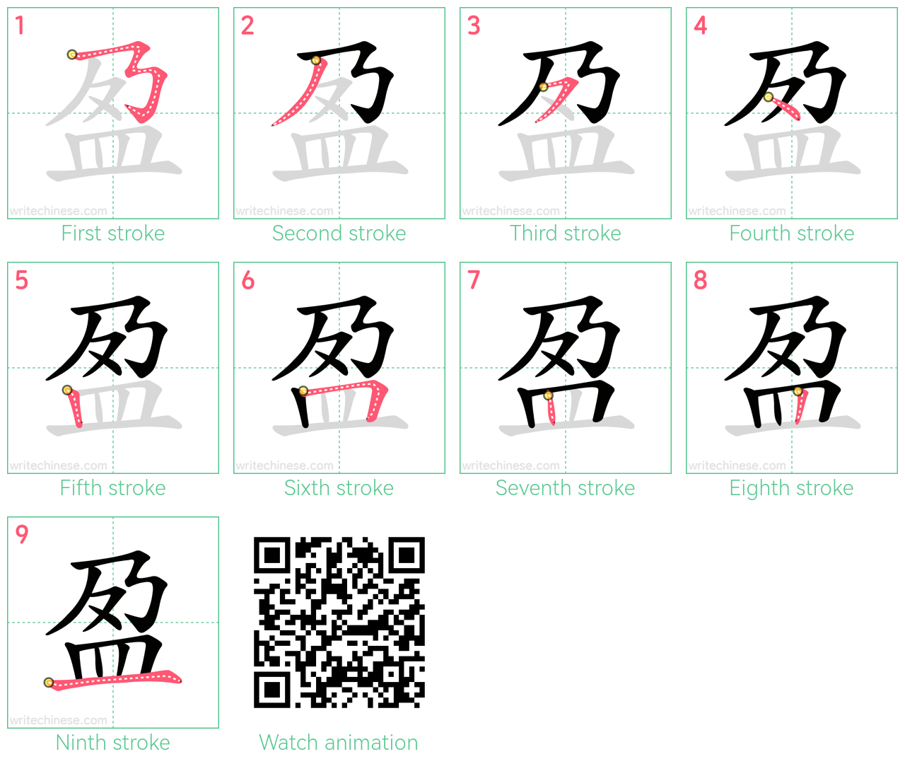 盈 step-by-step stroke order diagrams