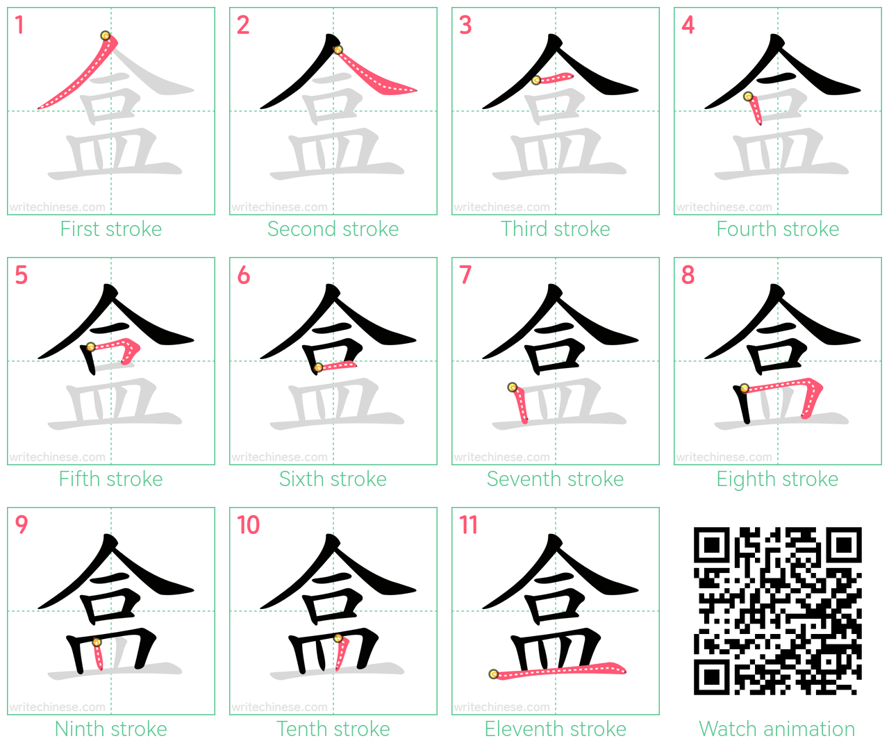 盒 step-by-step stroke order diagrams