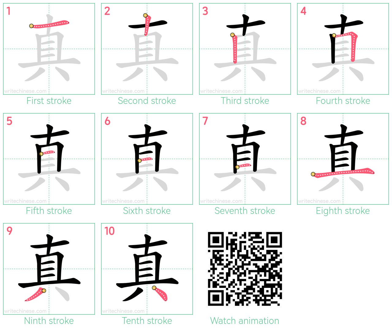 真 step-by-step stroke order diagrams