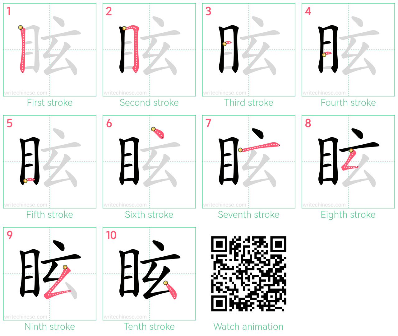 眩 step-by-step stroke order diagrams