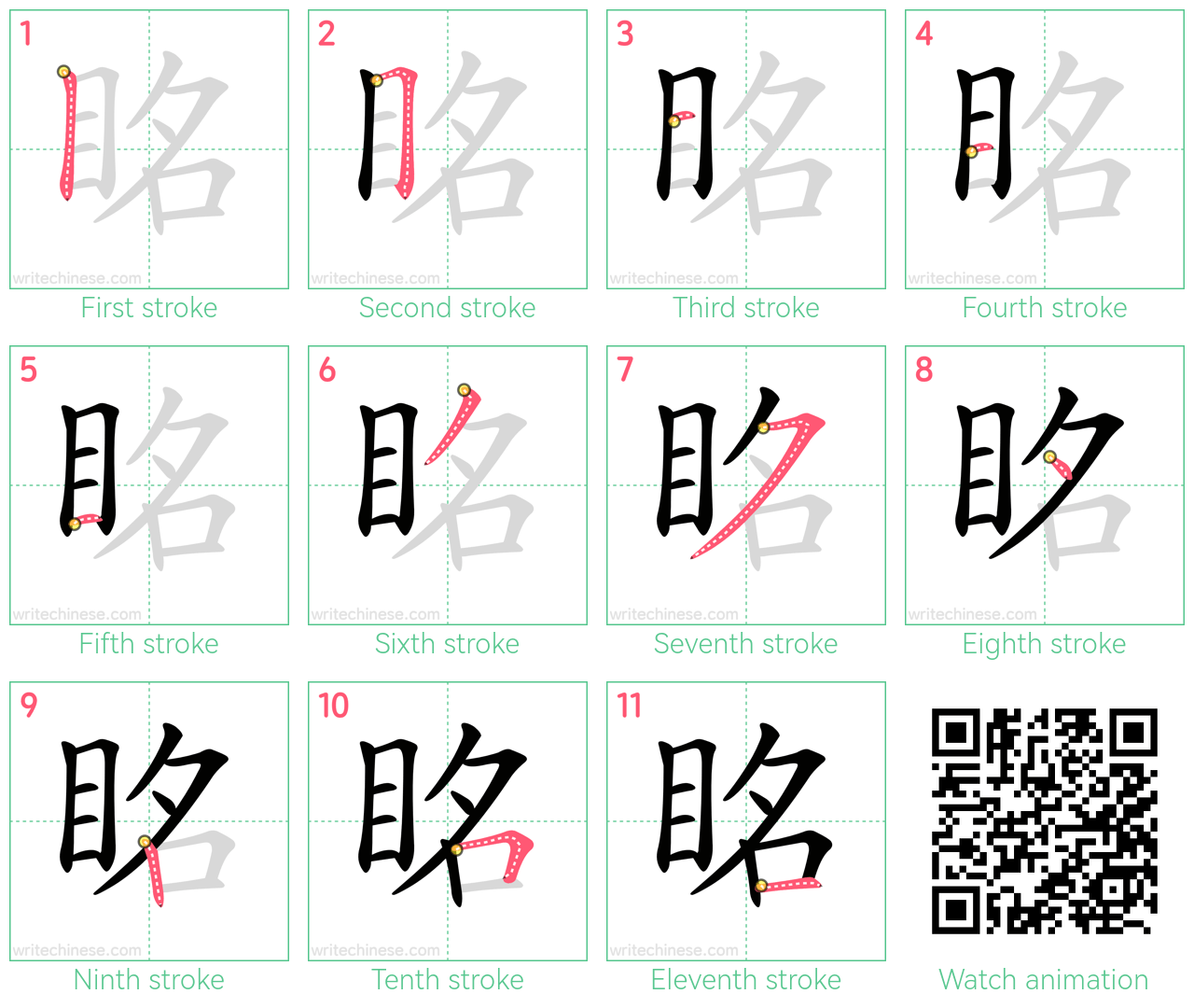 眳 step-by-step stroke order diagrams