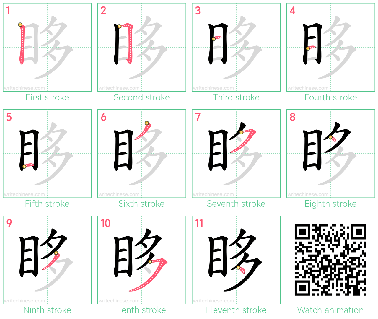 眵 step-by-step stroke order diagrams