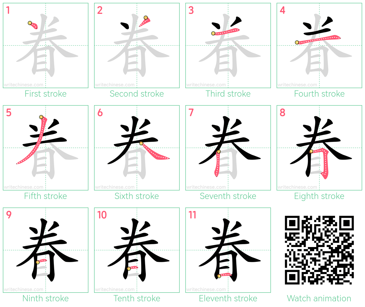 眷 step-by-step stroke order diagrams