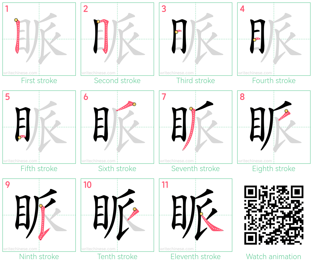 眽 step-by-step stroke order diagrams