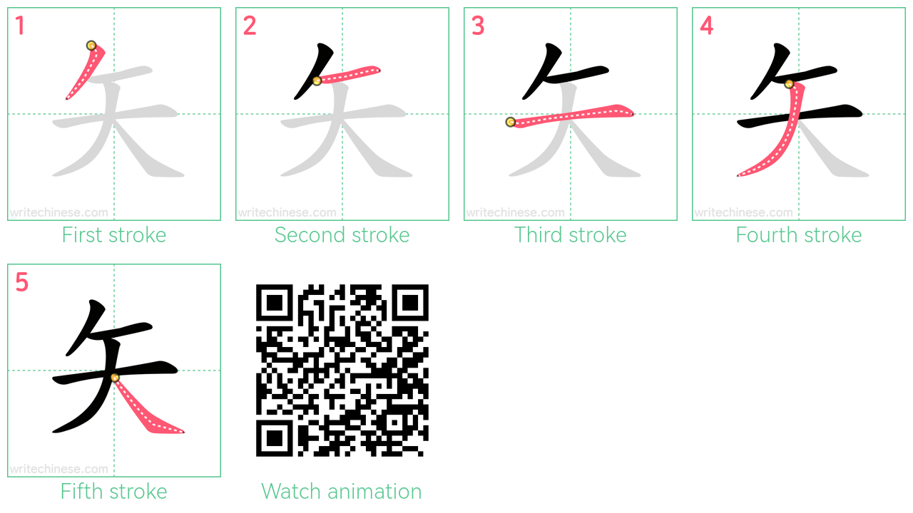 矢 step-by-step stroke order diagrams