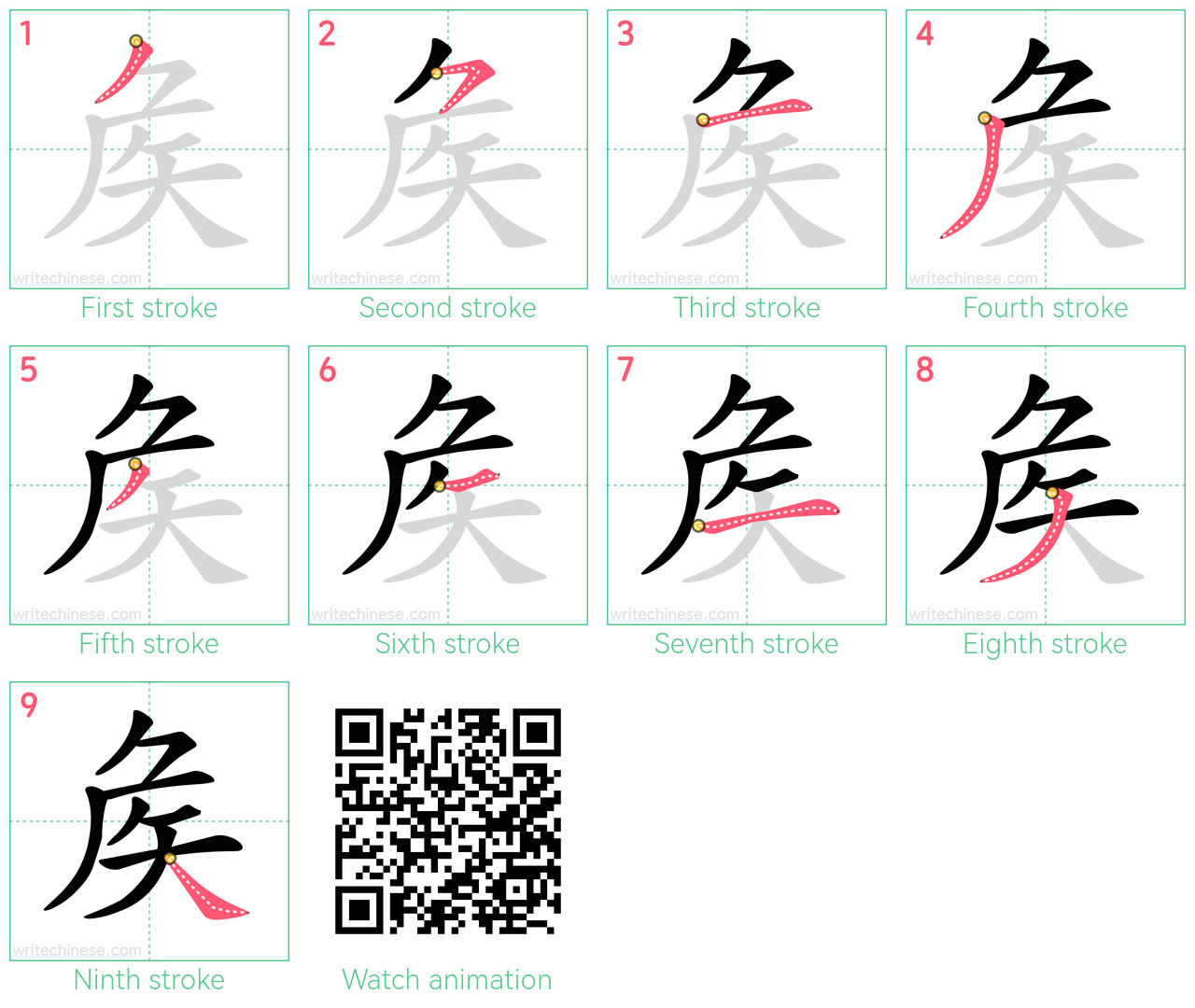 矦 step-by-step stroke order diagrams