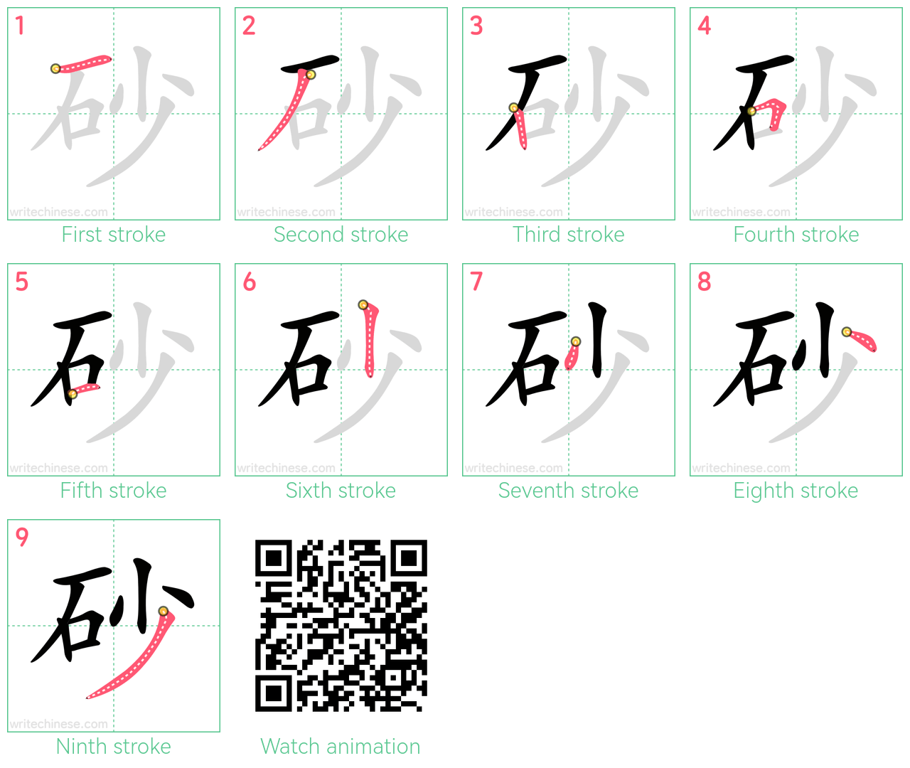 砂 step-by-step stroke order diagrams