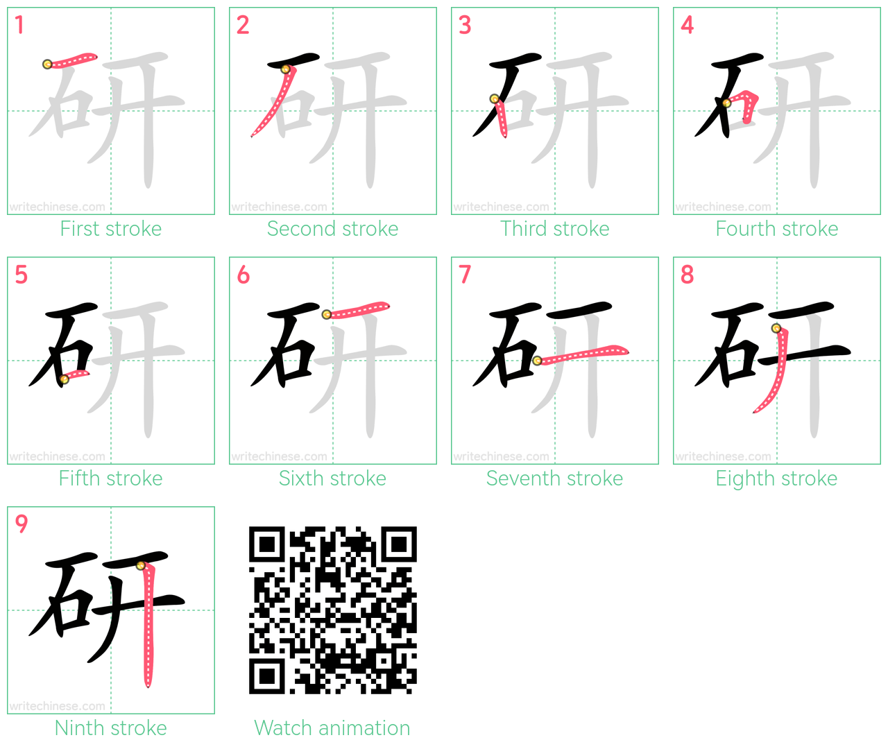 研 step-by-step stroke order diagrams