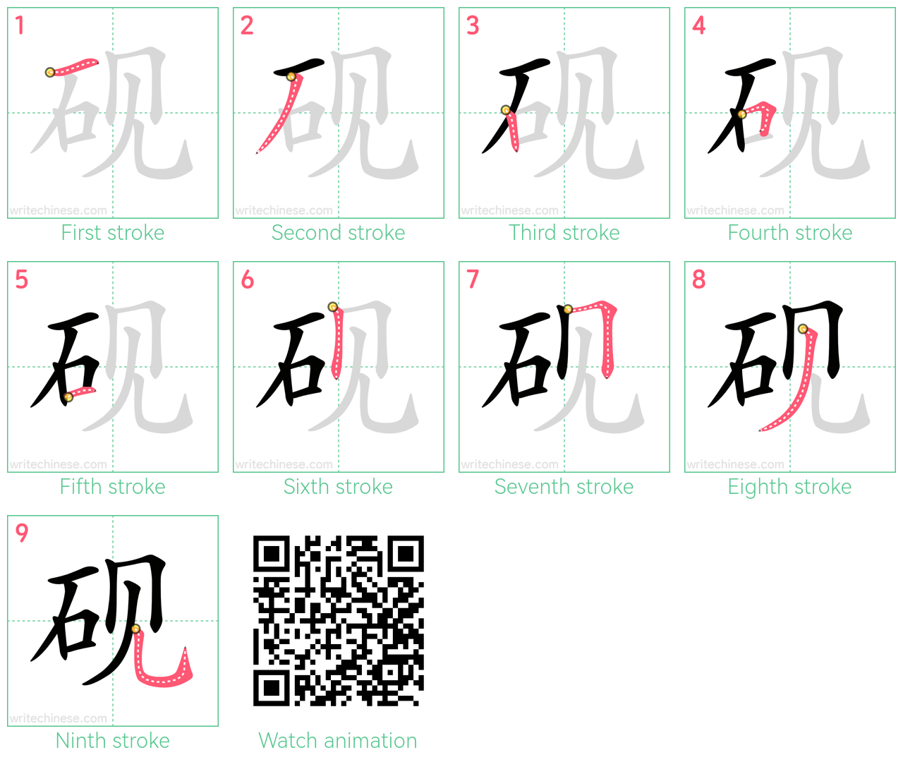 砚 step-by-step stroke order diagrams