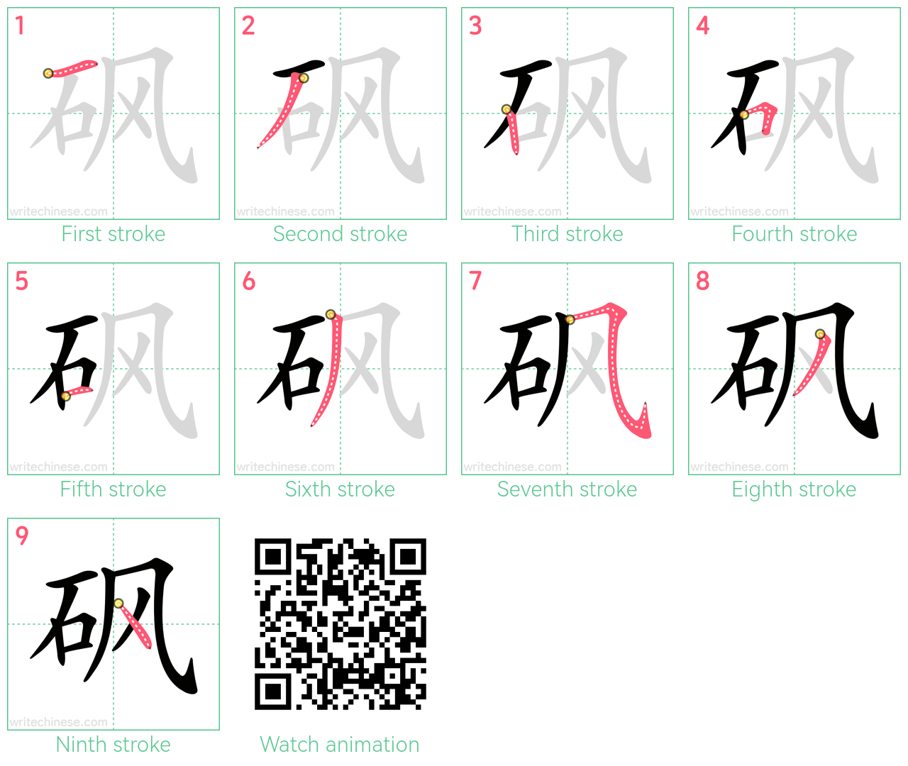 砜 step-by-step stroke order diagrams