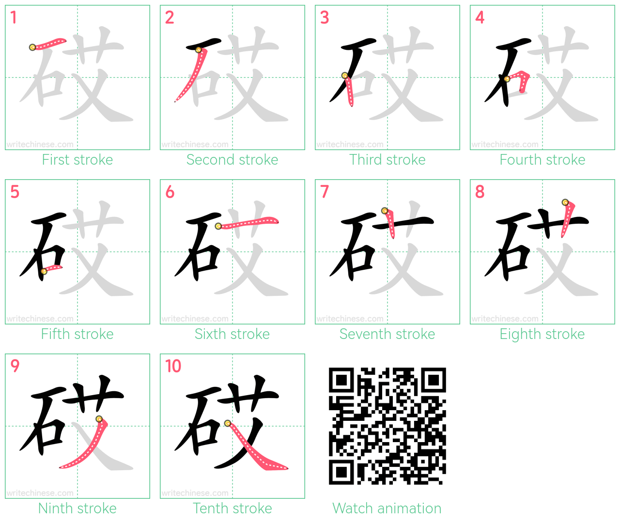 砹 step-by-step stroke order diagrams