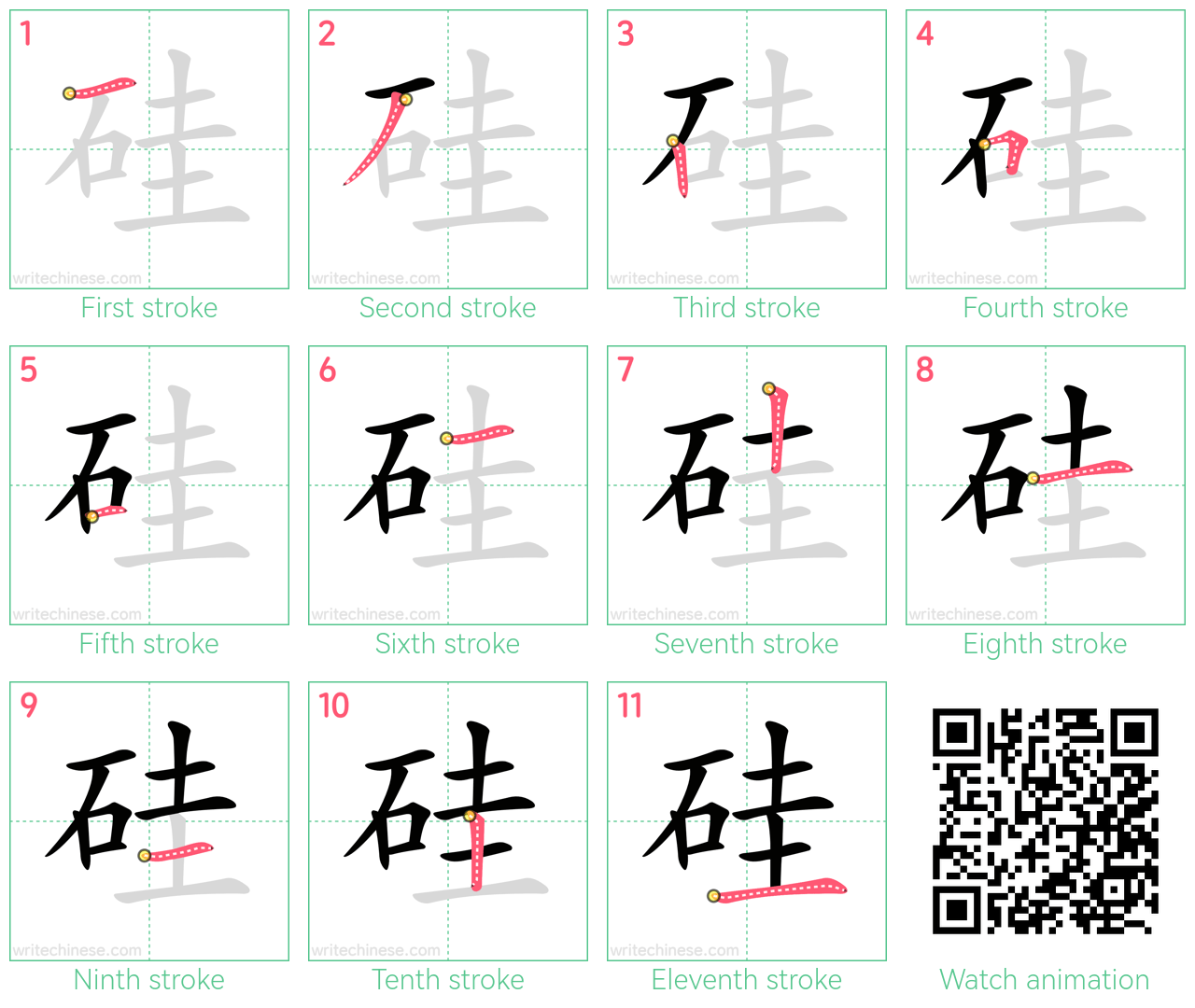 硅 step-by-step stroke order diagrams