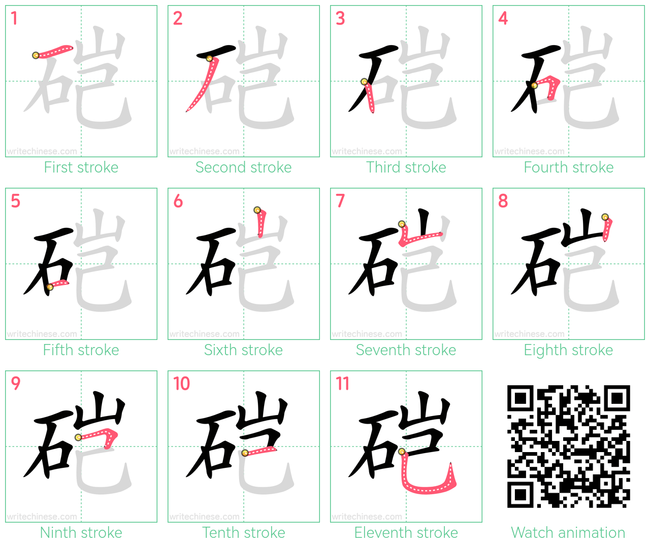 硙 step-by-step stroke order diagrams