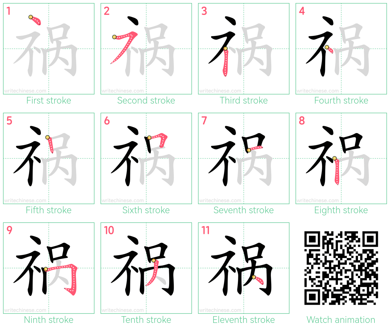 祸 step-by-step stroke order diagrams