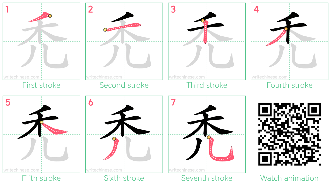 禿 step-by-step stroke order diagrams