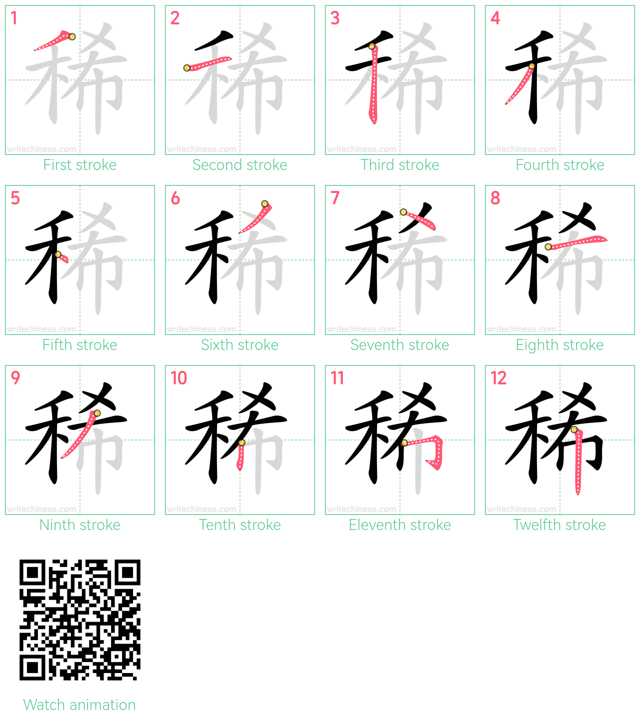 稀 step-by-step stroke order diagrams