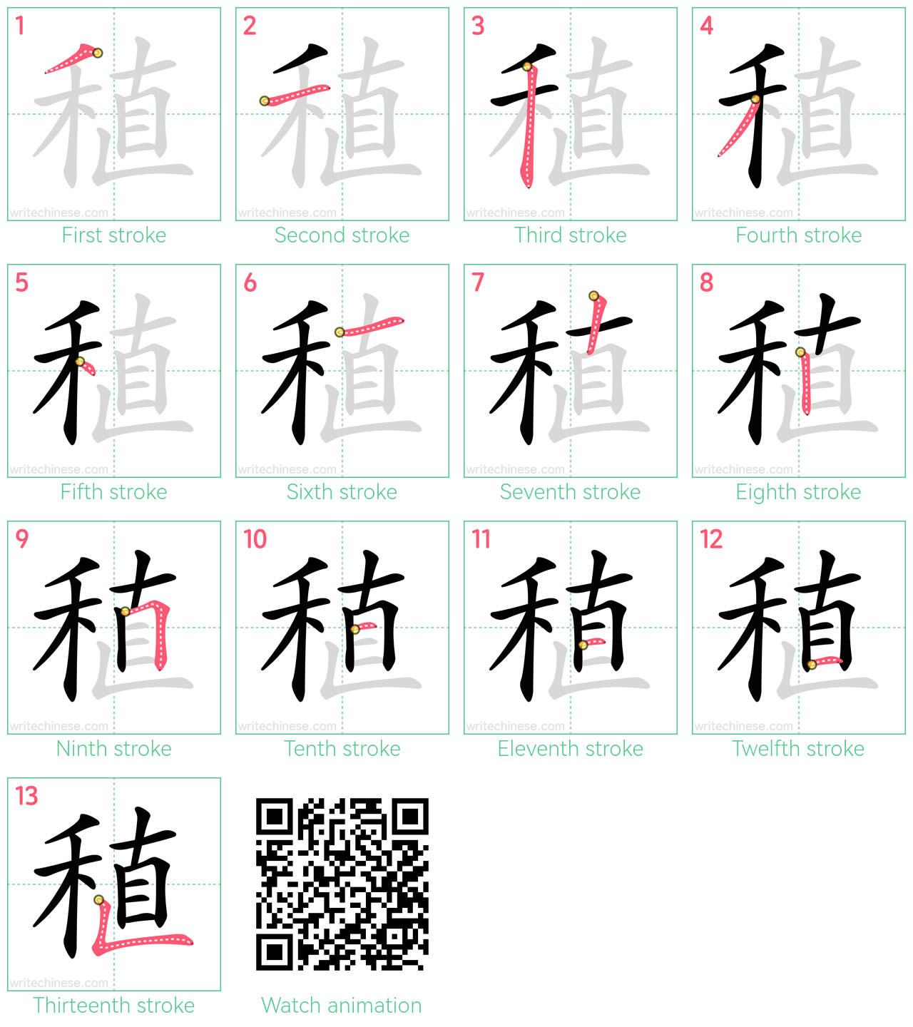 稙 step-by-step stroke order diagrams