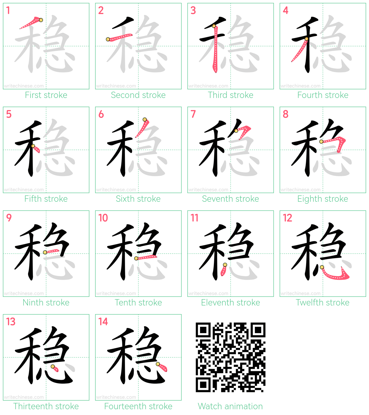 稳 step-by-step stroke order diagrams