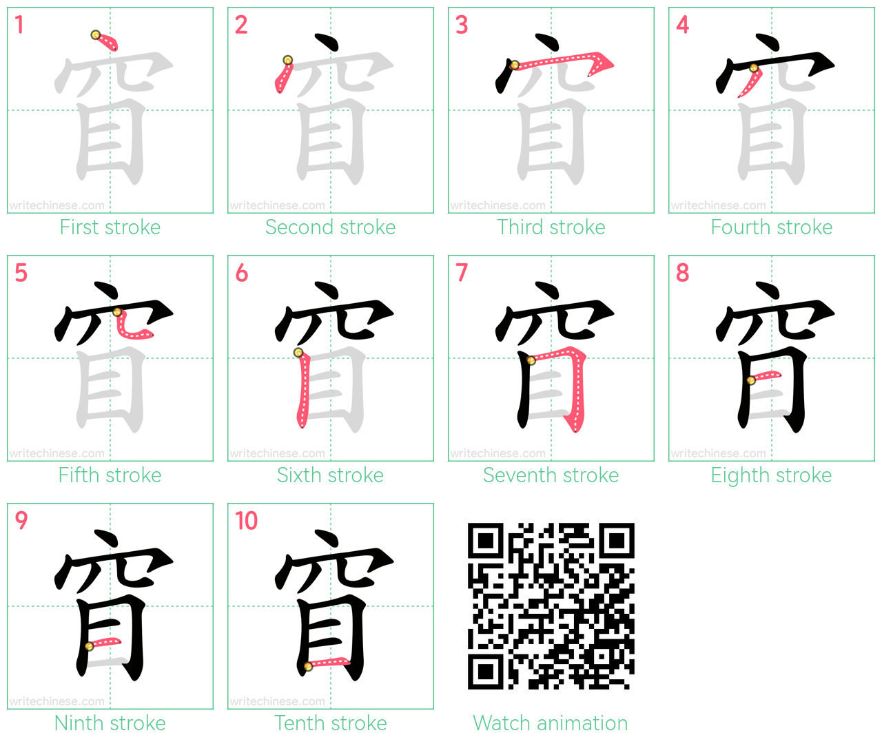 窅 step-by-step stroke order diagrams