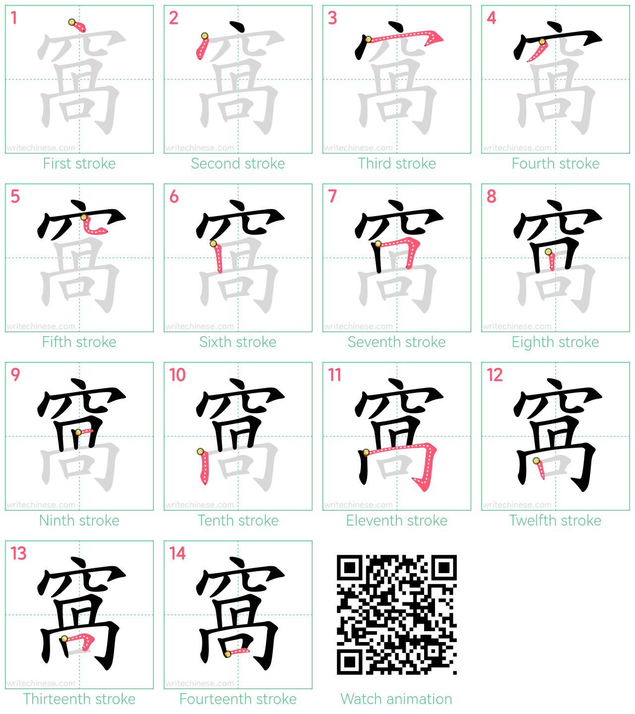 窩 step-by-step stroke order diagrams