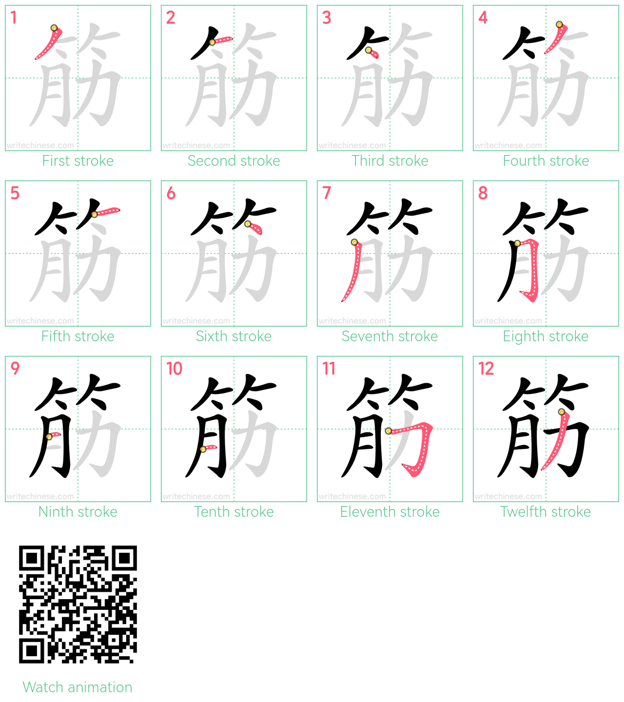 筋 step-by-step stroke order diagrams