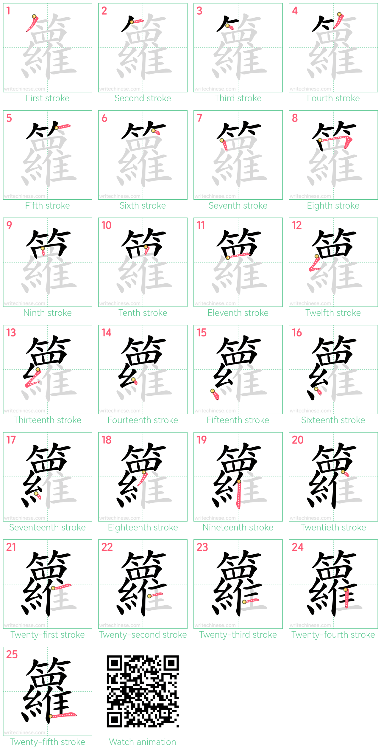 籮 step-by-step stroke order diagrams