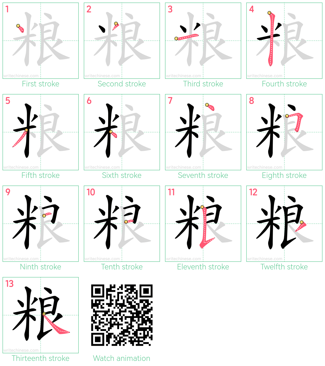 粮 step-by-step stroke order diagrams