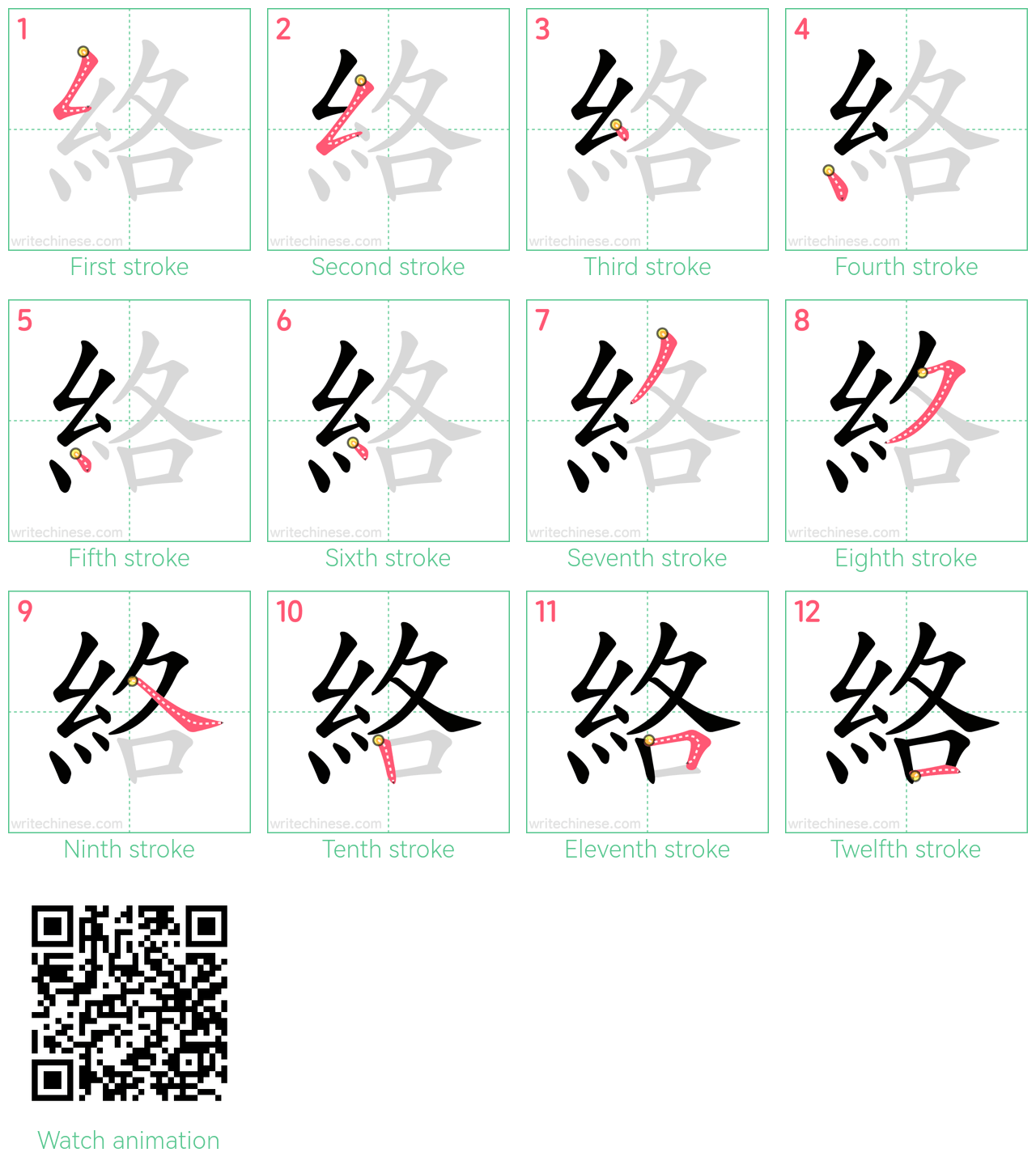 絡 step-by-step stroke order diagrams