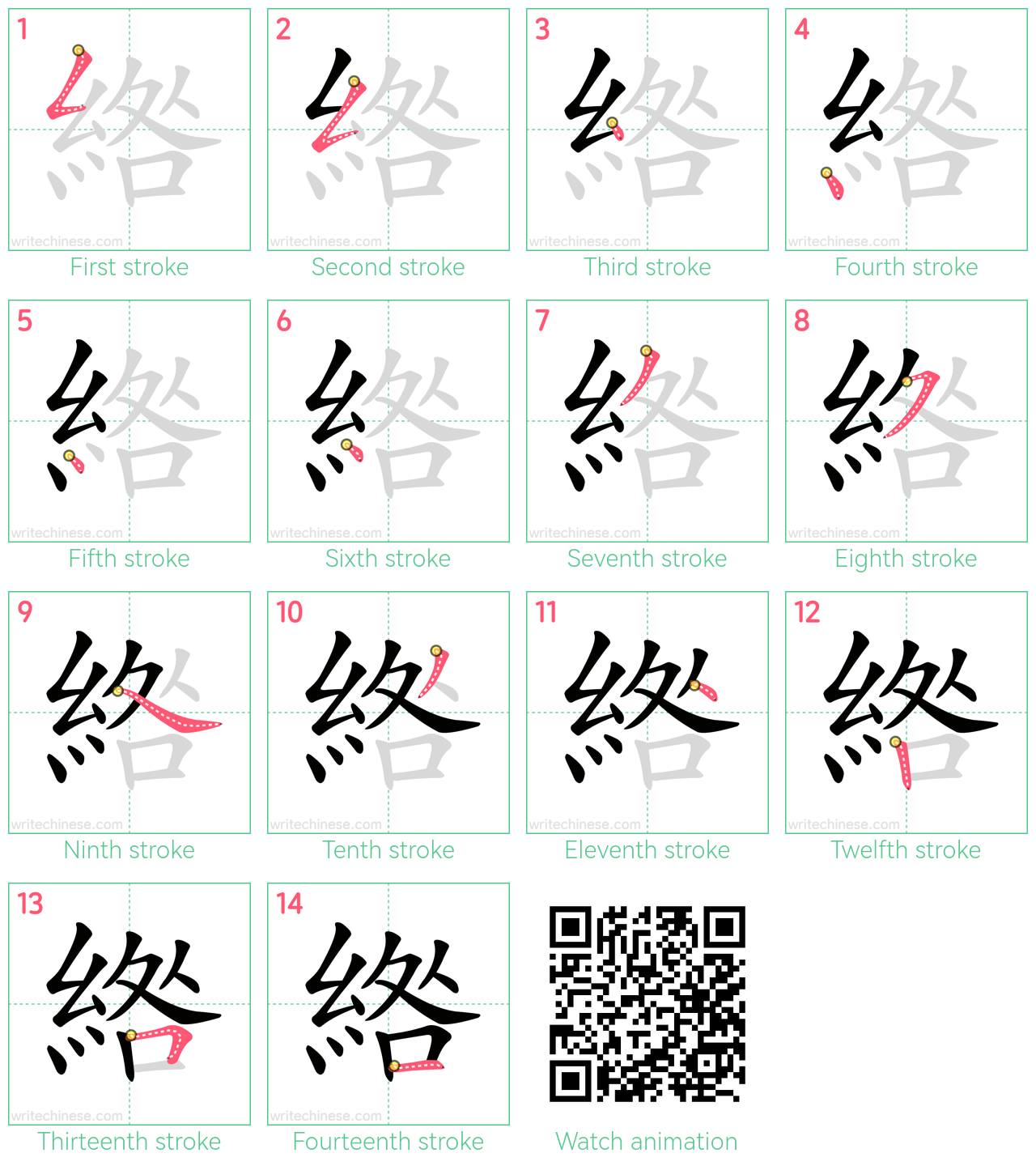 綹 step-by-step stroke order diagrams