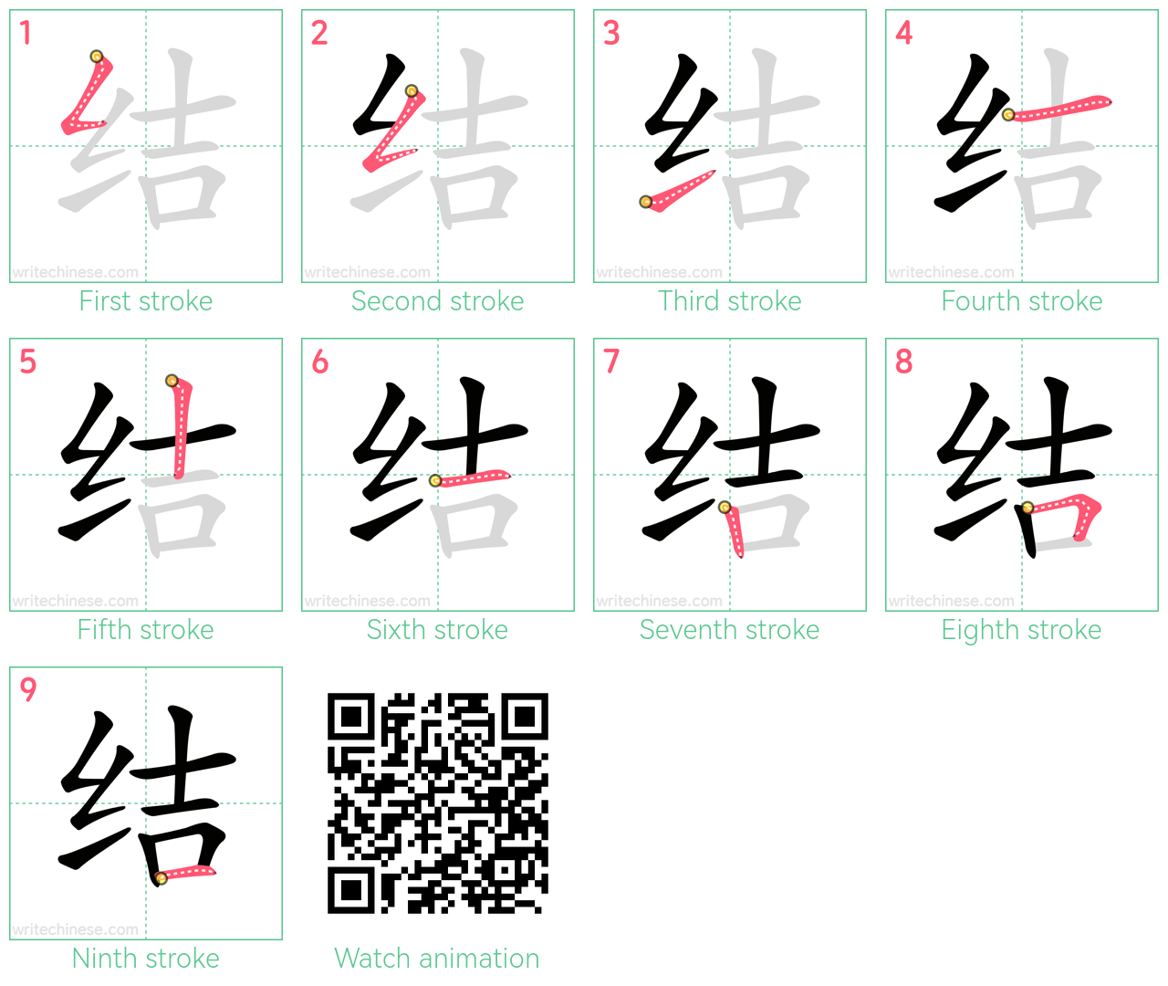 结 step-by-step stroke order diagrams