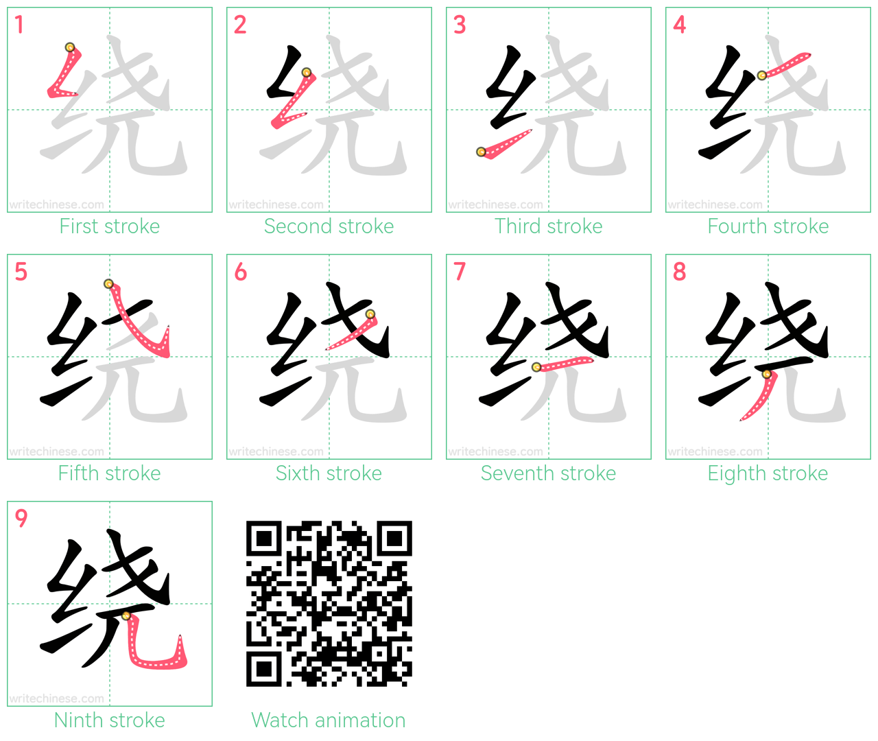 绕 step-by-step stroke order diagrams