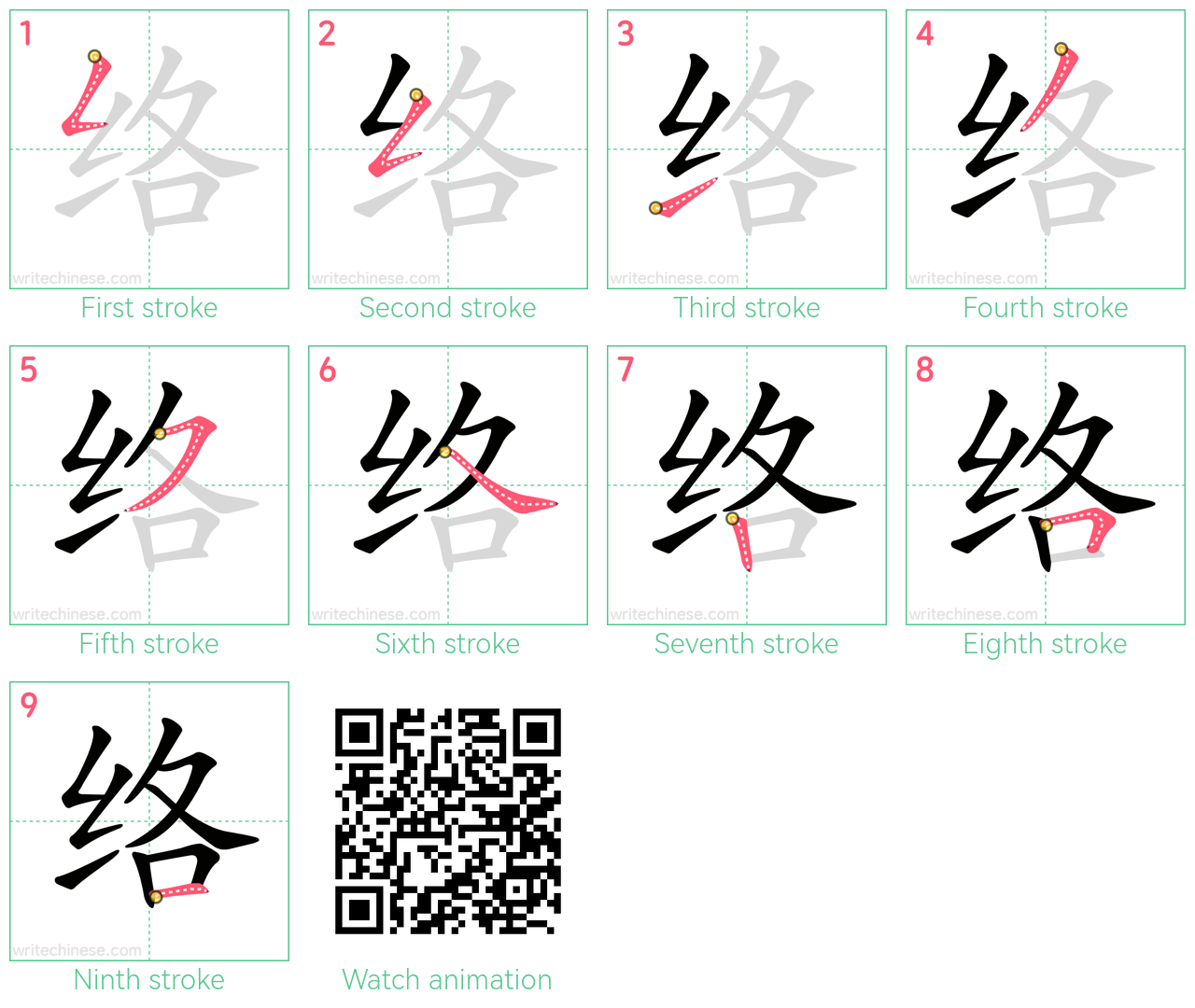 络 step-by-step stroke order diagrams