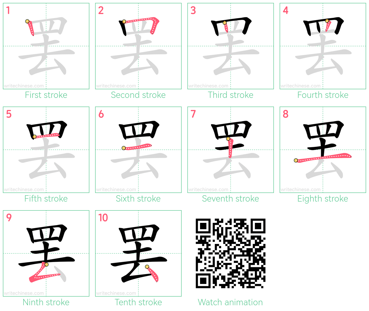 罢 step-by-step stroke order diagrams