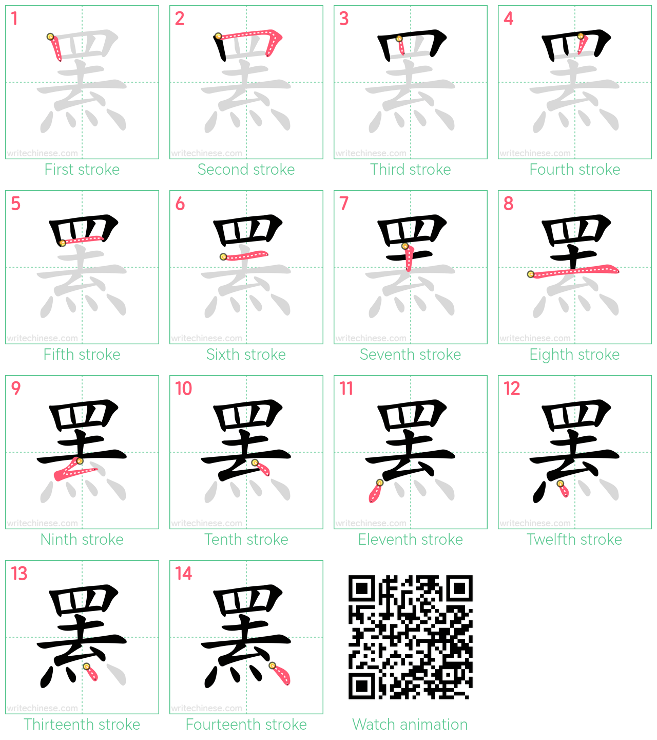 罴 step-by-step stroke order diagrams