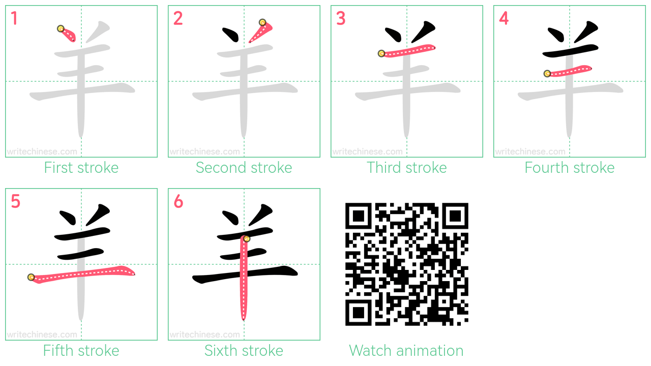 羊 step-by-step stroke order diagrams