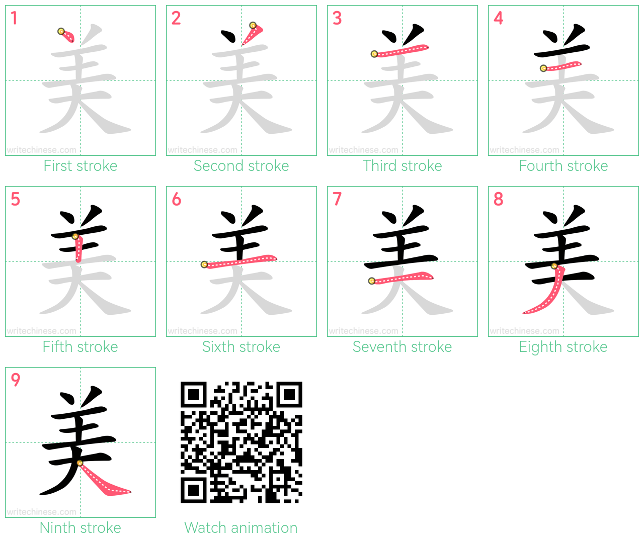 美 step-by-step stroke order diagrams