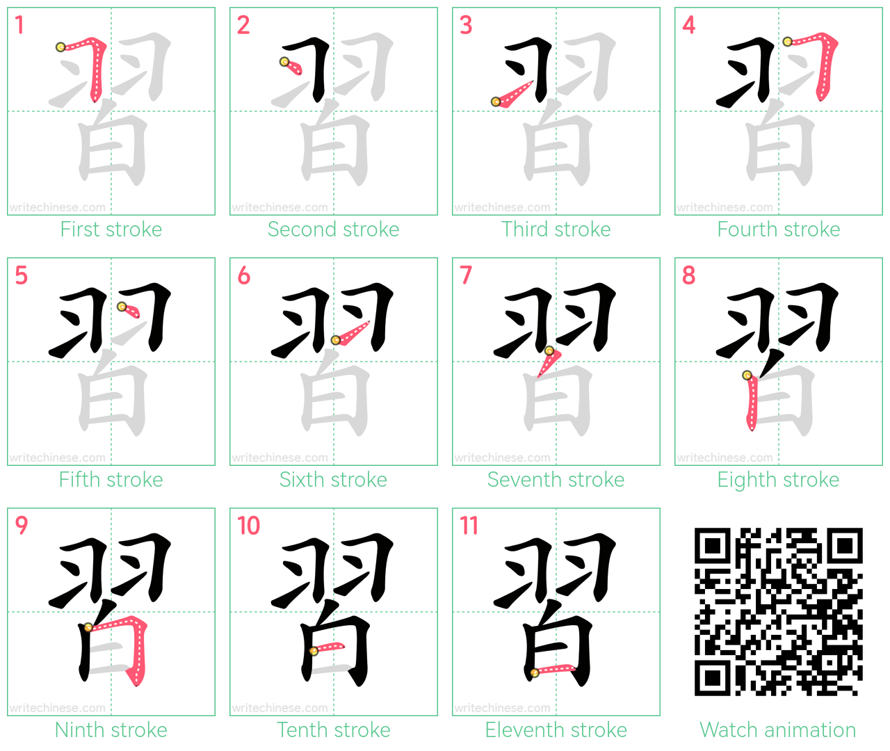 習 step-by-step stroke order diagrams